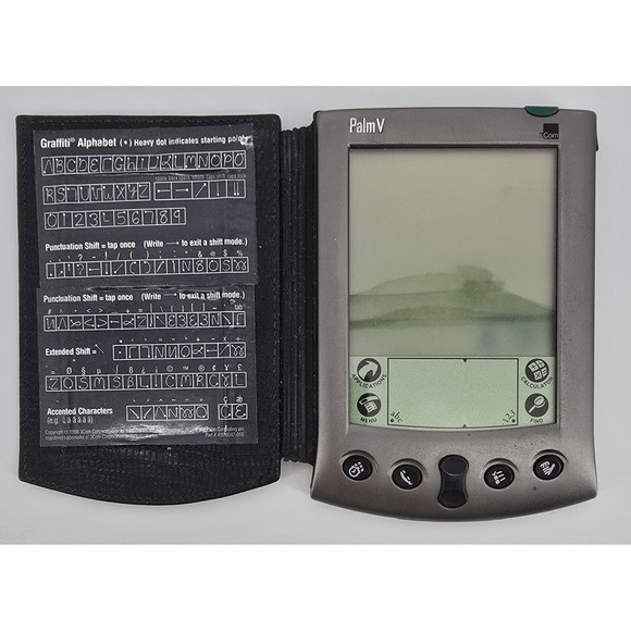 3Com Other - 3Com Palm V Silver Handheld 3.2" Touchscreen Leather Case Untested No Charger